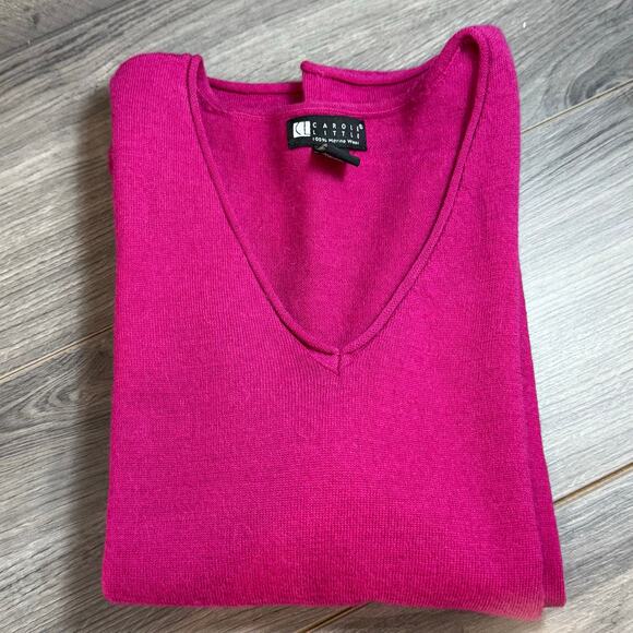 Carol Little 100% Merino Wool Sweater Size M V-Neck Old Money Classic Luxury - Picture 8 of 12